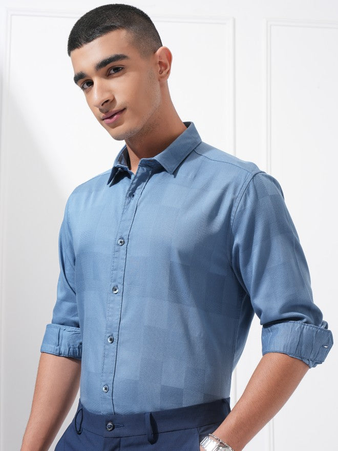 Highlander Men Blue Checked Slim Fit Casual Shirt - Blue - Image 4