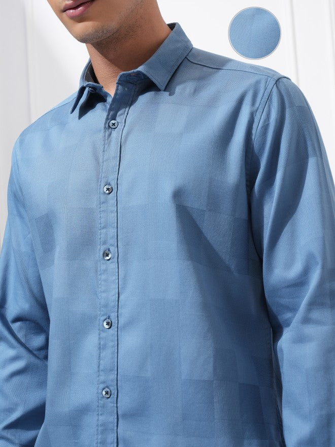 Highlander Men Blue Checked Slim Fit Casual Shirt - Blue - Image 5
