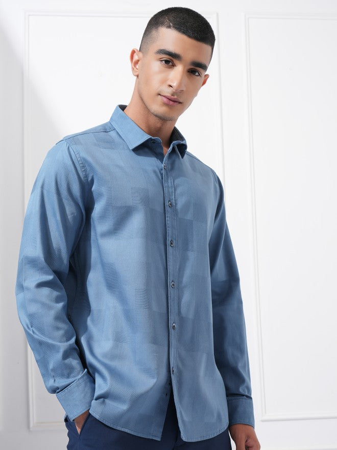 Highlander Men Blue Checked Slim Fit Casual Shirt - Blue - Image 6