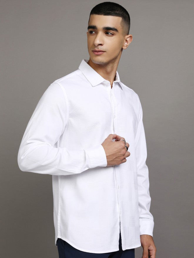 Highlander Men White Solid Slim Fit Casual Shirt - White - Image 6