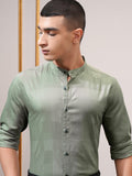 Highlander Men Green Self Design Regular Fit Casual Shirt - Green - Image 1