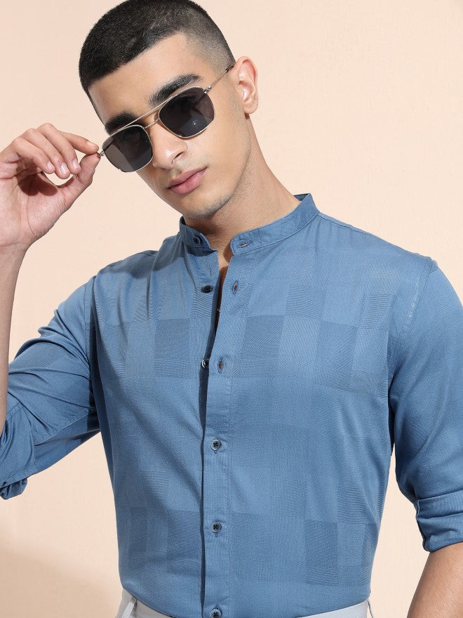 Highlander Men Blue Checked Regular Fit Casual Shirt - Blue - Image 1