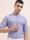 Highlander Men Purple Striped Regular Fit Casual Shirt - Purple - Image 1