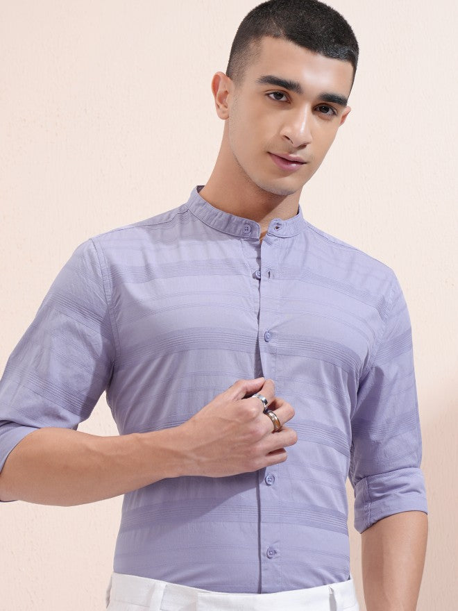 Highlander Men Purple Striped Regular Fit Casual Shirt - Purple - Image 1