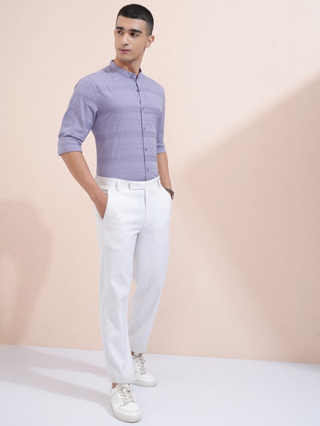 Highlander Men Purple Striped Regular Fit Casual Shirt - Purple - Image 2