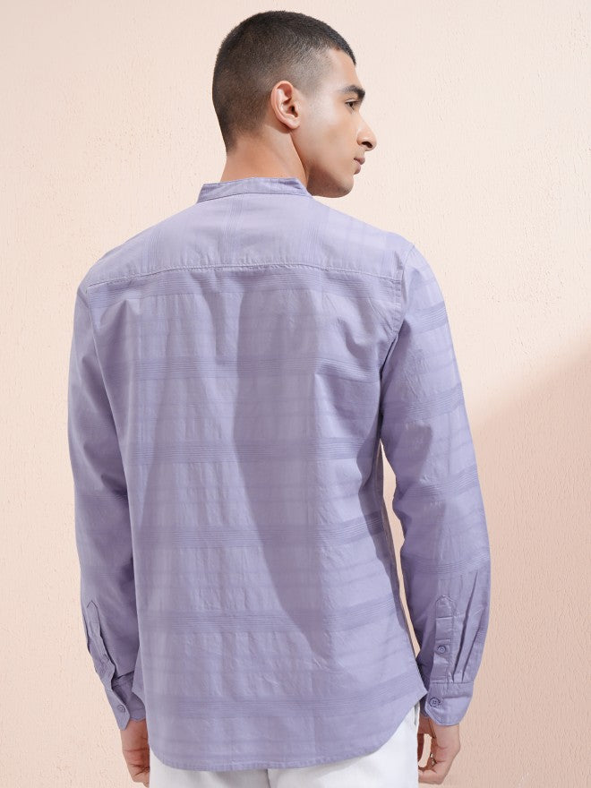 Highlander Men Purple Striped Regular Fit Casual Shirt - Purple - Image 3