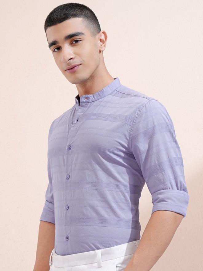 Highlander Men Purple Striped Regular Fit Casual Shirt - Purple - Image 4