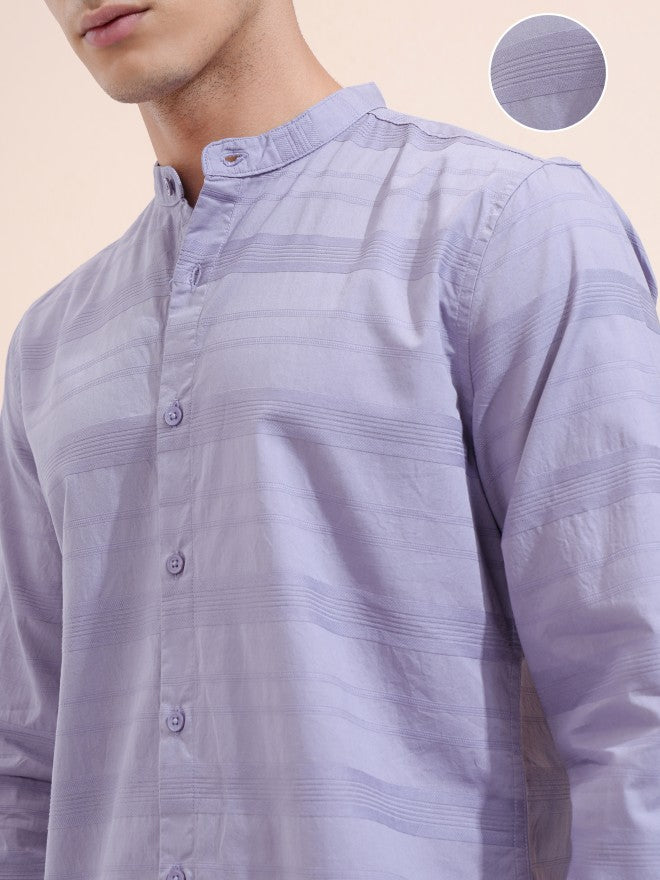 Highlander Men Purple Striped Regular Fit Casual Shirt - Purple - Image 5