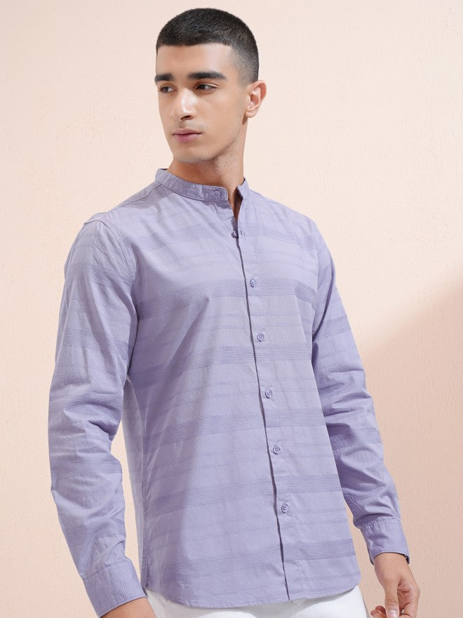 Highlander Men Purple Striped Regular Fit Casual Shirt - Purple - Image 6