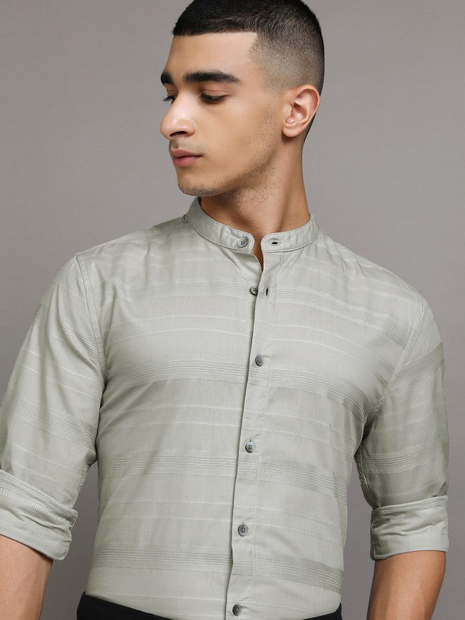 Highlander Men Grey Striped Relaxed Fit Casual Shirt - Grey - Image 1