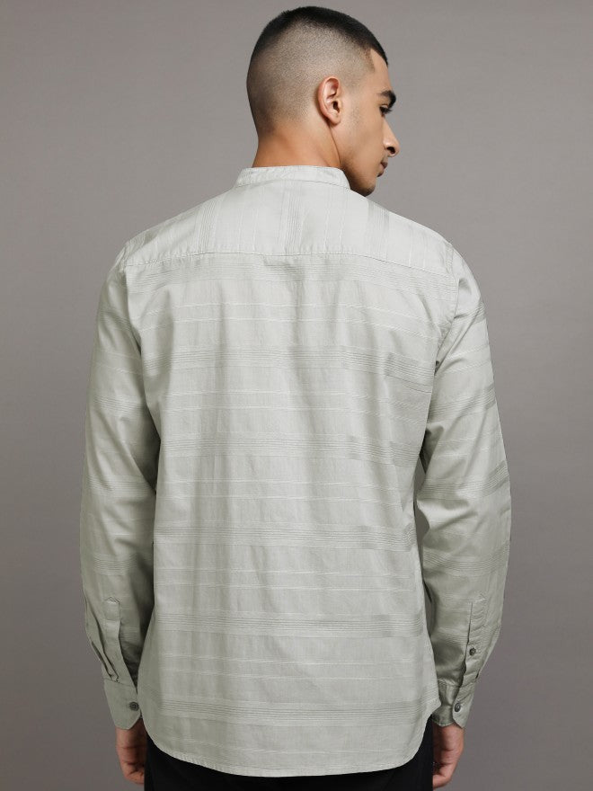 Highlander Men Grey Striped Relaxed Fit Casual Shirt - Grey - Image 3