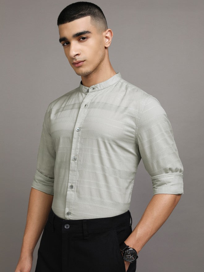Highlander Men Grey Striped Relaxed Fit Casual Shirt - Grey - Image 4
