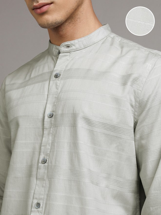 Highlander Men Grey Striped Relaxed Fit Casual Shirt - Grey - Image 5