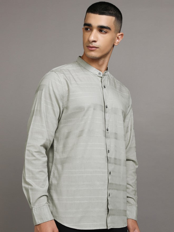 Highlander Men Grey Striped Relaxed Fit Casual Shirt - Grey - Image 6