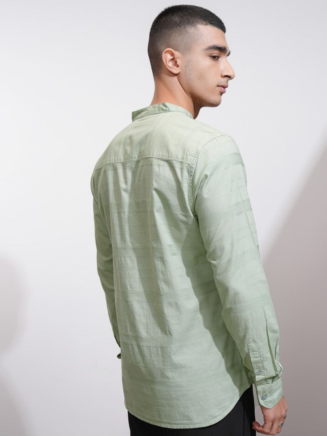 Highlander Men Green Striped Regular Fit Casual Shirt - Green - Image 3