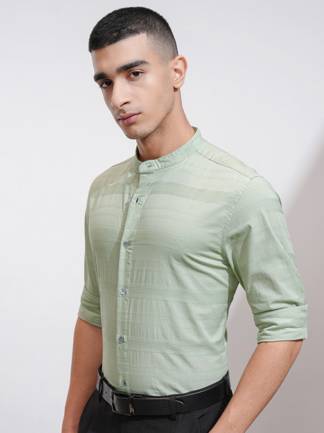 Highlander Men Green Striped Regular Fit Casual Shirt - Green - Image 4
