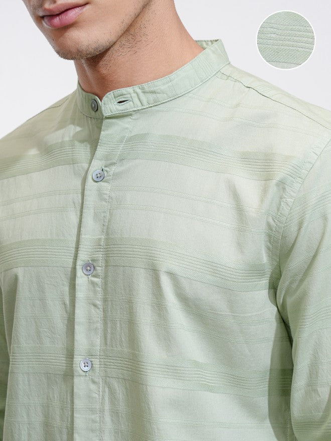 Highlander Men Green Striped Regular Fit Casual Shirt - Green - Image 5