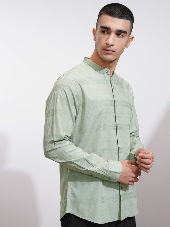 Highlander Men Green Striped Regular Fit Casual Shirt - Green - Image 6