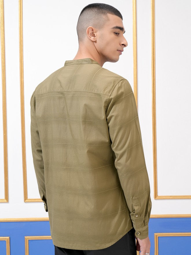 Highlander Men Khaki Striped Regular Fit Casual Shirt - Khaki - Image 3