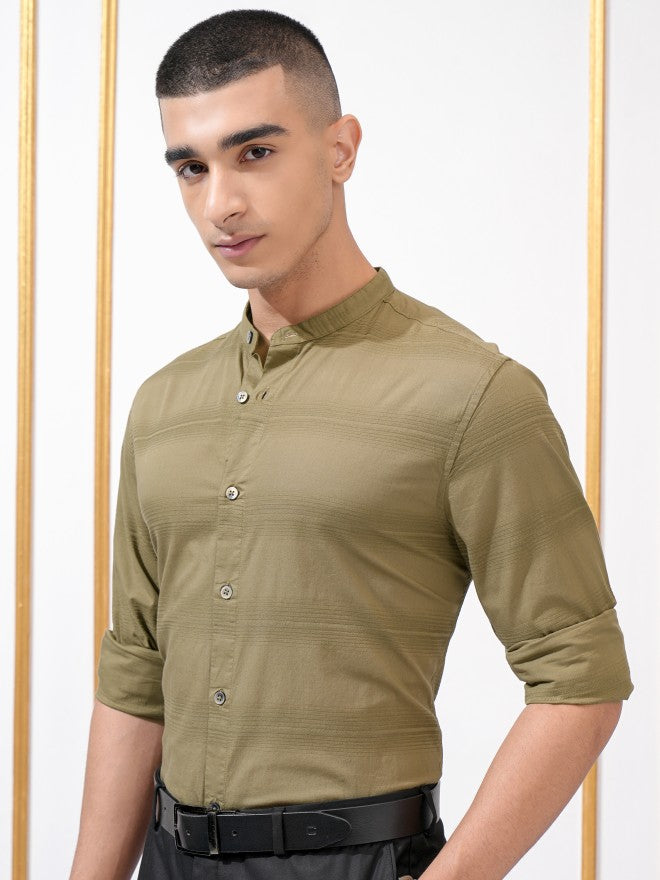 Highlander Men Khaki Striped Regular Fit Casual Shirt - Khaki - Image 4