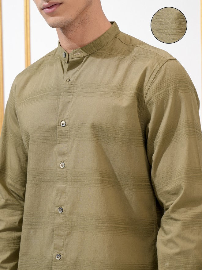 Highlander Men Khaki Striped Regular Fit Casual Shirt - Khaki - Image 5