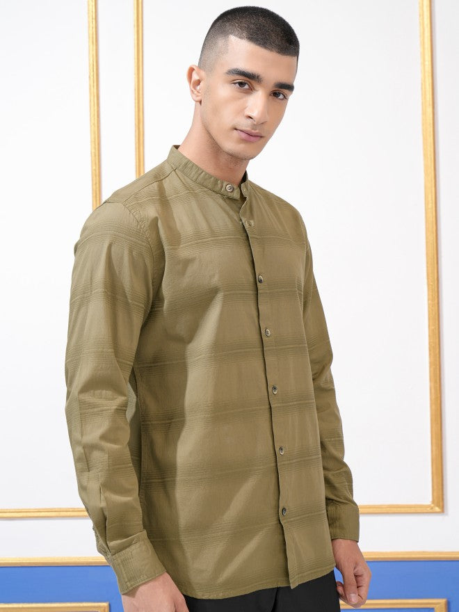 Highlander Men Khaki Striped Regular Fit Casual Shirt - Khaki - Image 6