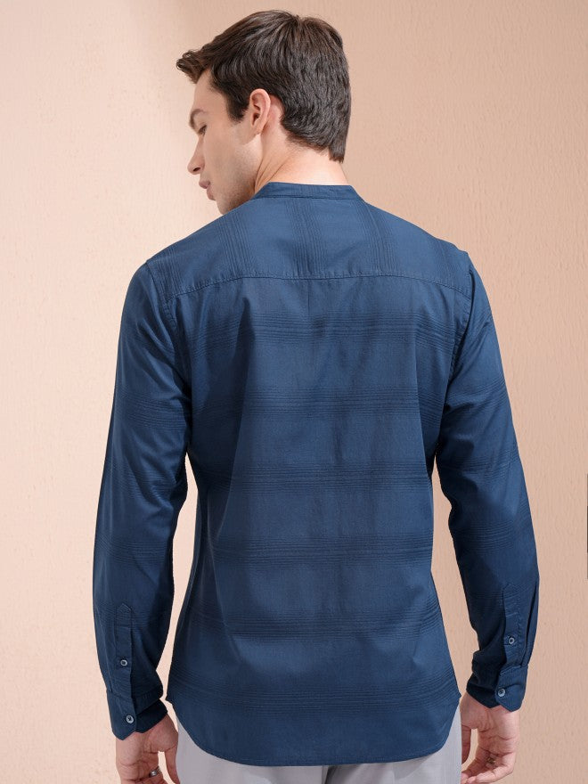 Highlander Men Blue Striped Regular Fit Casual Shirt - Blue - Image 3