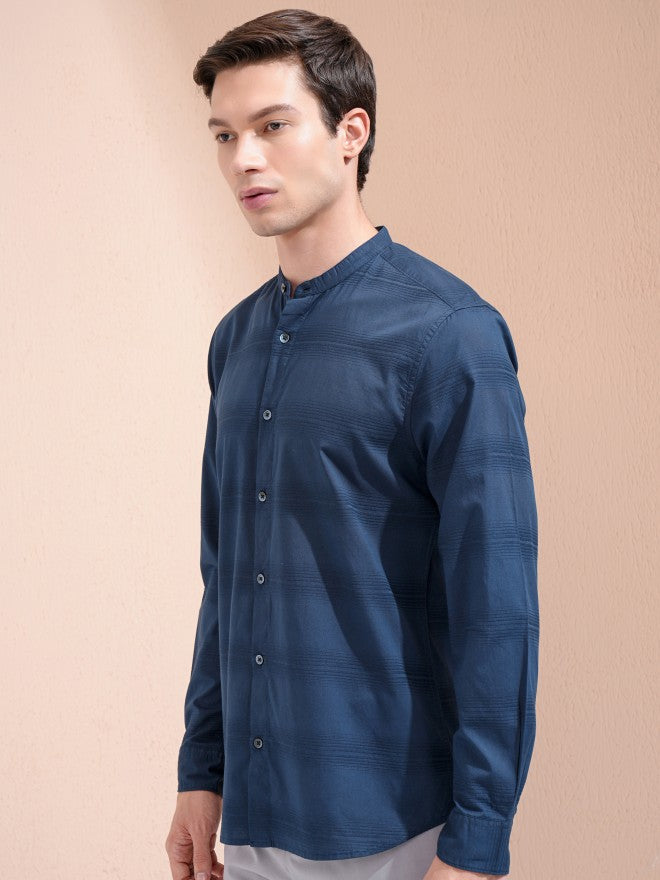 Highlander Men Blue Striped Regular Fit Casual Shirt - Blue - Image 4