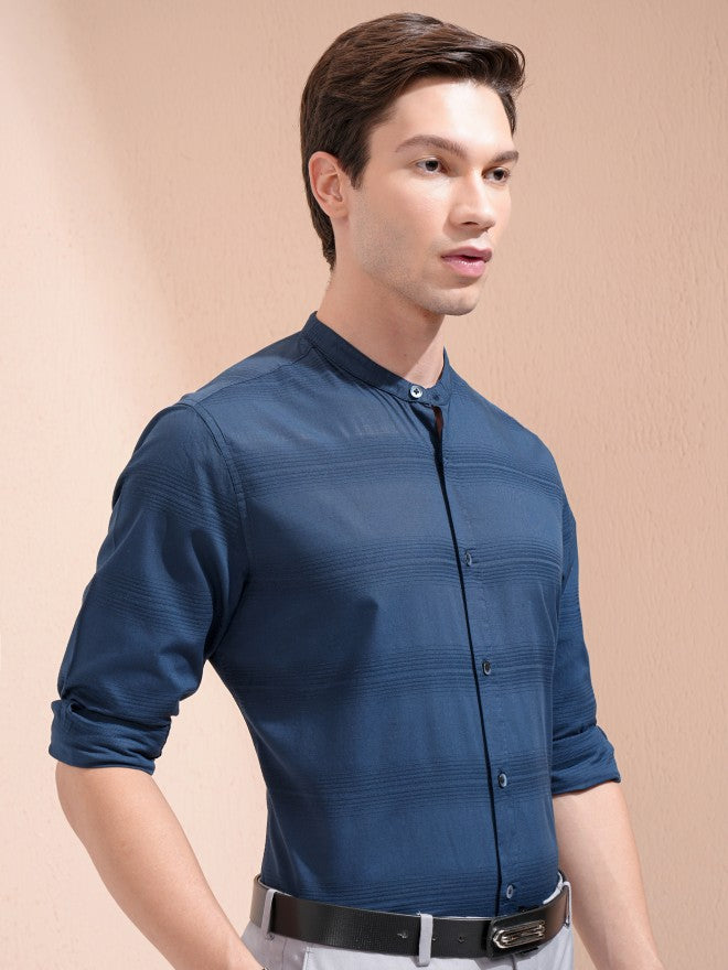 Highlander Men Blue Striped Regular Fit Casual Shirt - Blue - Image 6