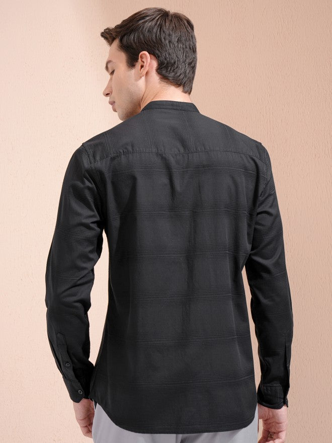 Highlander Men Black Striped Regular Fit Casual Shirt - Black - Image 3
