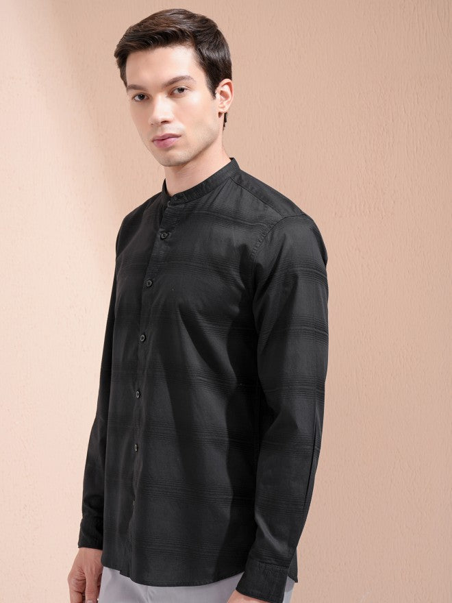 Highlander Men Black Striped Regular Fit Casual Shirt - Black - Image 4