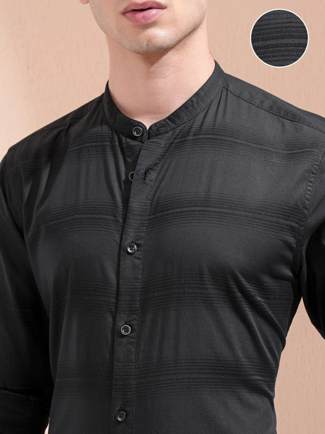 Highlander Men Black Striped Regular Fit Casual Shirt - Black - Image 5