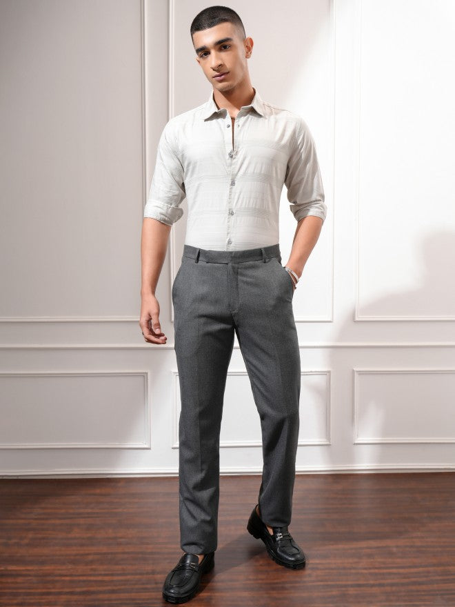 Highlander Men Grey Striped Regular Fit Casual Shirt - Grey - Image 2