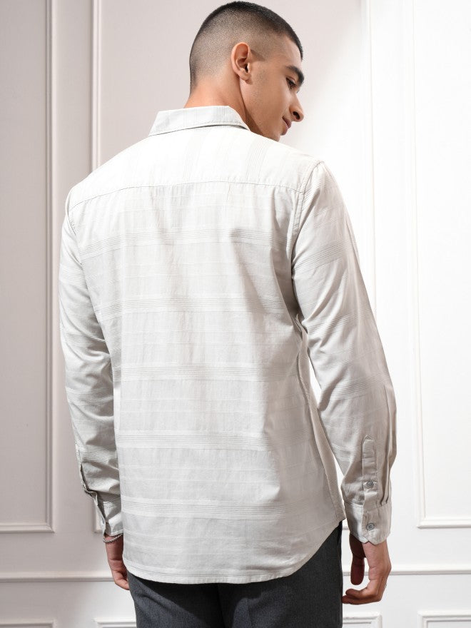 Highlander Men Grey Striped Regular Fit Casual Shirt - Grey - Image 3