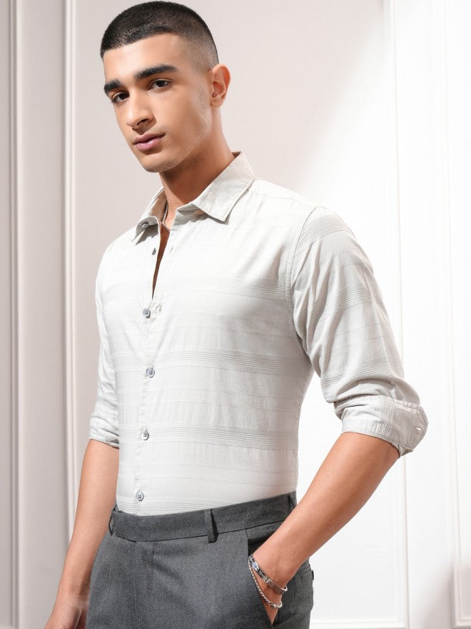 Highlander Men Grey Striped Regular Fit Casual Shirt - Grey - Image 4