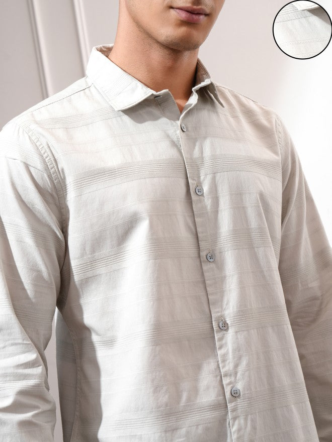 Highlander Men Grey Striped Regular Fit Casual Shirt - Grey - Image 5