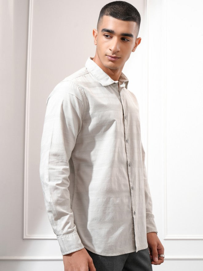 Highlander Men Grey Striped Regular Fit Casual Shirt - Grey - Image 6