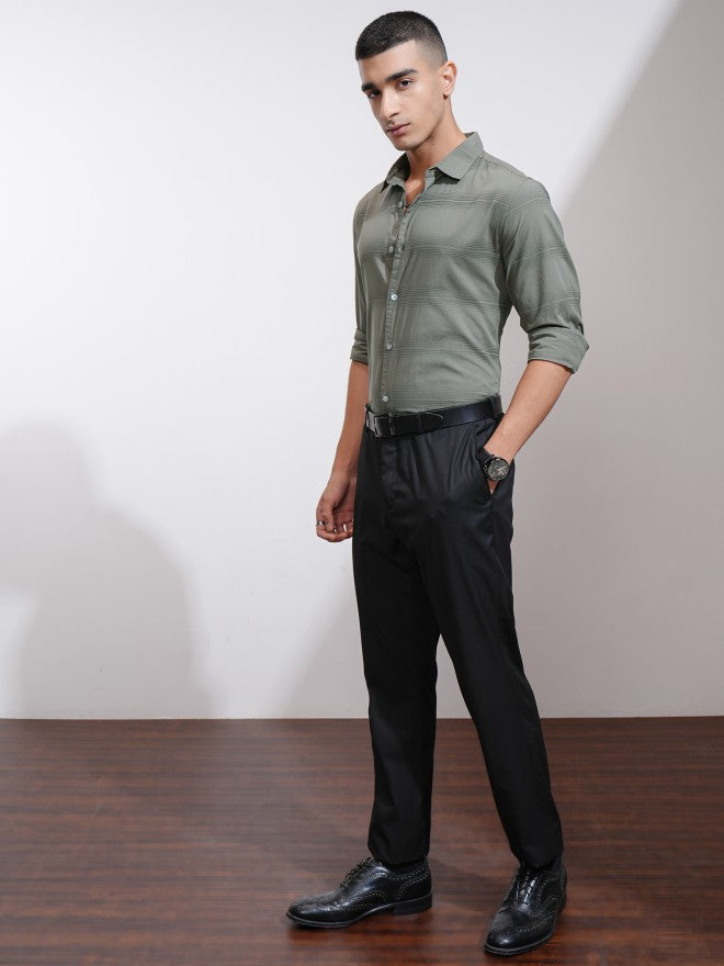 Highlander Men Olive Striped Regular Fit Casual Shirt - Olive - Image 2