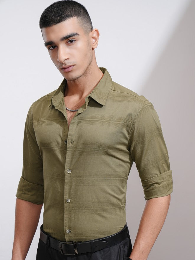 Highlander Men Khaki Striped Regular Fit Casual Shirt - Khaki - Image 4