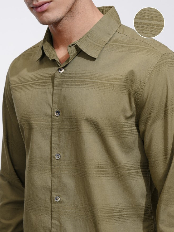 Highlander Men Khaki Striped Regular Fit Casual Shirt - Khaki - Image 5