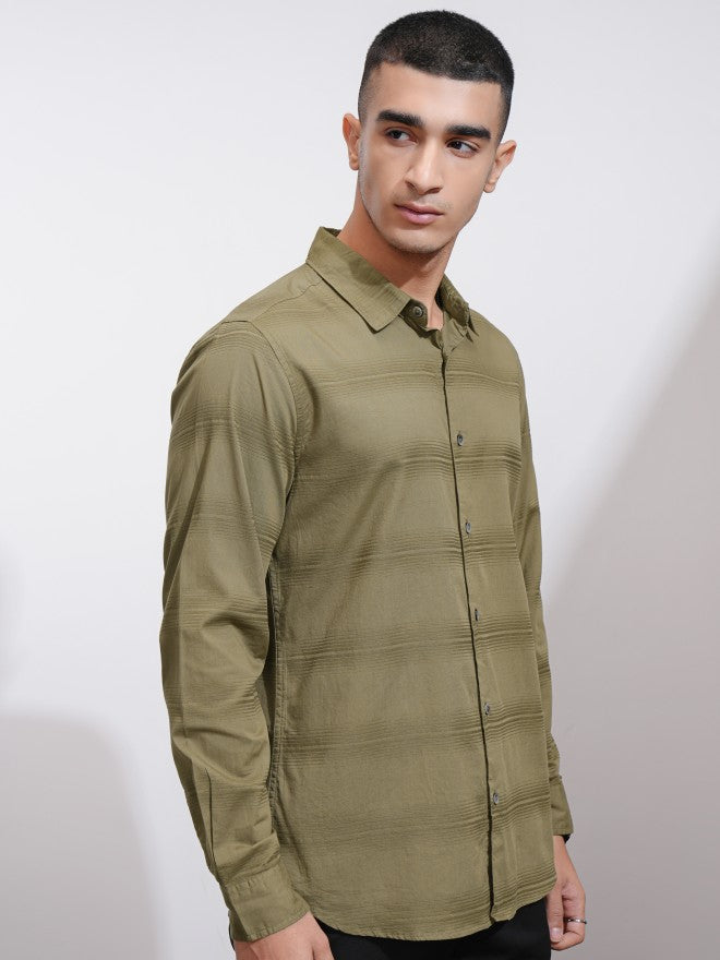 Highlander Men Khaki Striped Regular Fit Casual Shirt - Khaki - Image 6