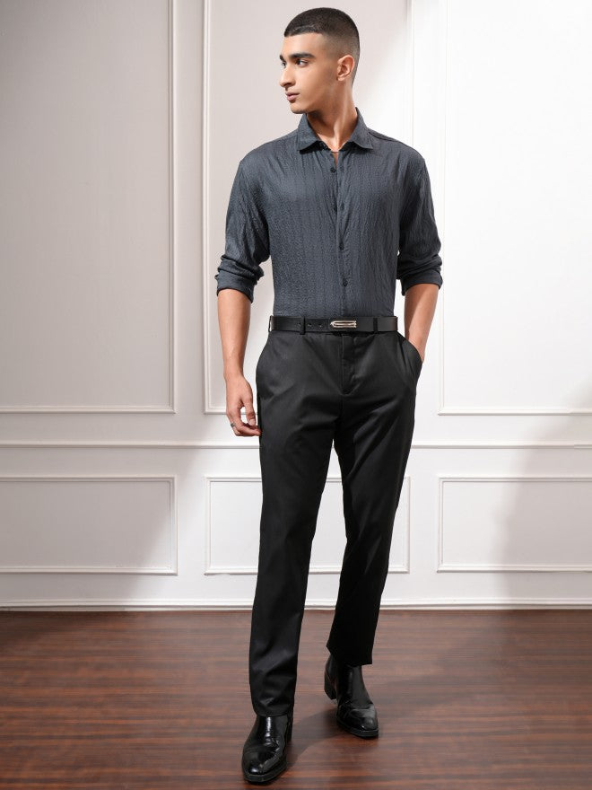Highlander Men Charcoal Textured Relaxed Fit Casual Shirt - Charcoal - Image 2