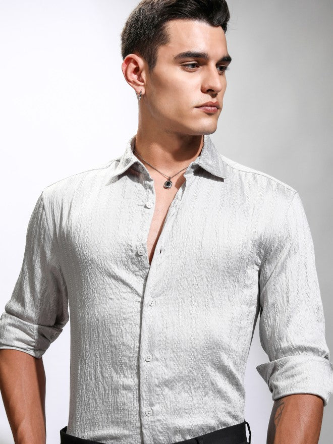 Highlander Men Grey Textured Relaxed Fit Casual Shirt - Grey - Image 1
