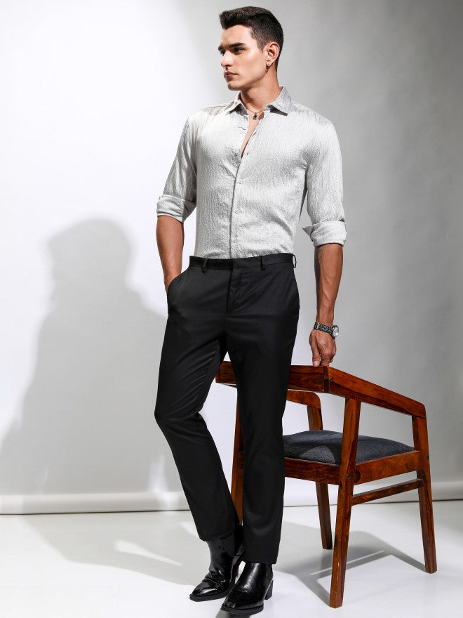 Highlander Men Grey Textured Relaxed Fit Casual Shirt - Grey - Image 2