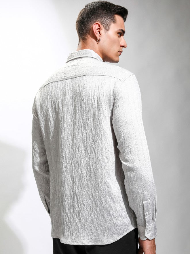 Highlander Men Grey Textured Relaxed Fit Casual Shirt - Grey - Image 3