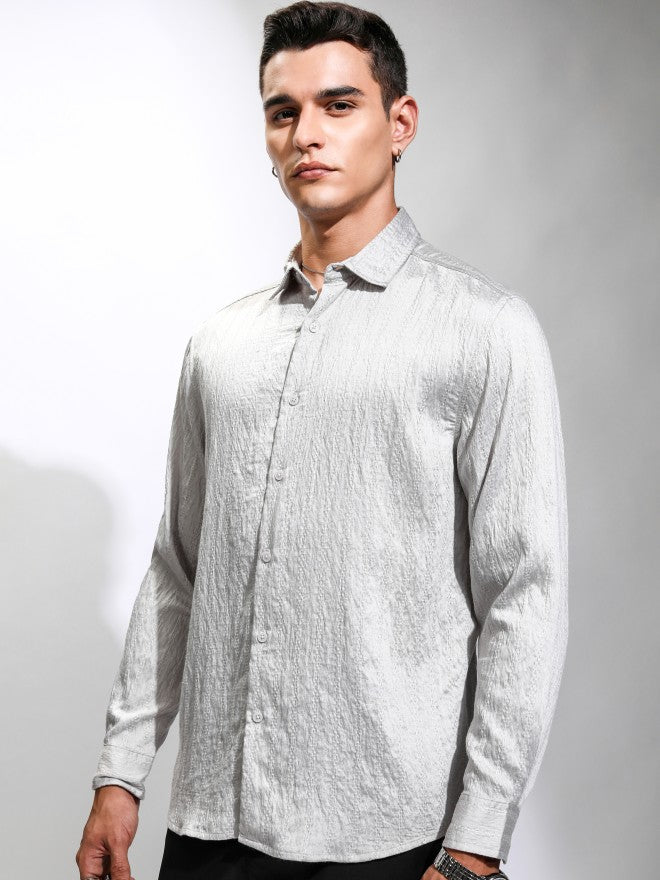 Highlander Men Grey Textured Relaxed Fit Casual Shirt - Grey - Image 4