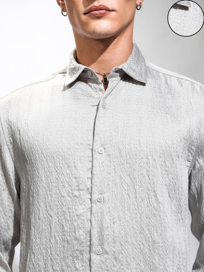 Highlander Men Grey Textured Relaxed Fit Casual Shirt - Grey - Image 5