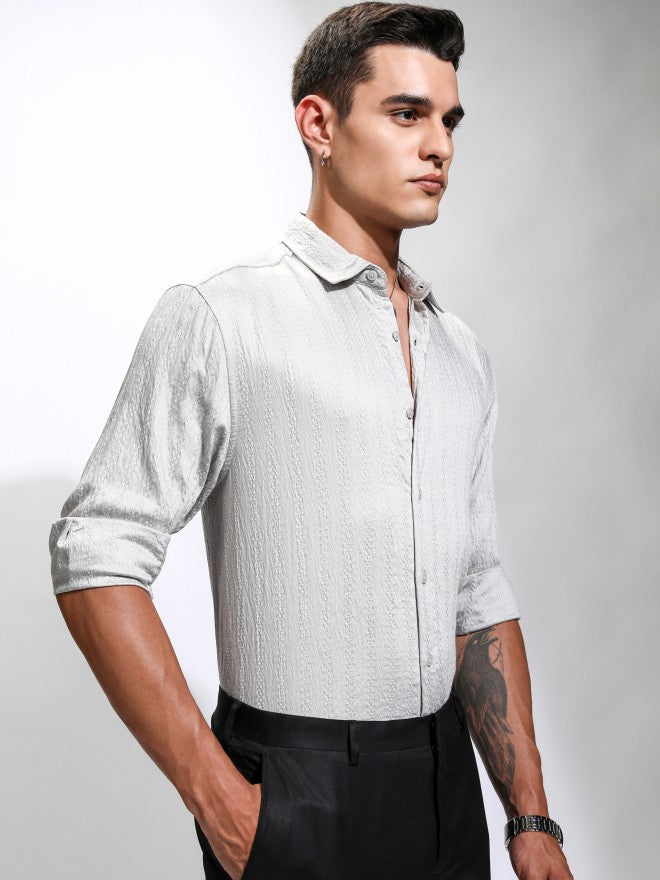 Highlander Men Grey Textured Relaxed Fit Casual Shirt - Grey - Image 6
