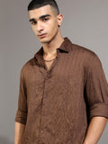 Highlander Men Brown Textured Relaxed Fit Casual Shirt - Brown - Image 1