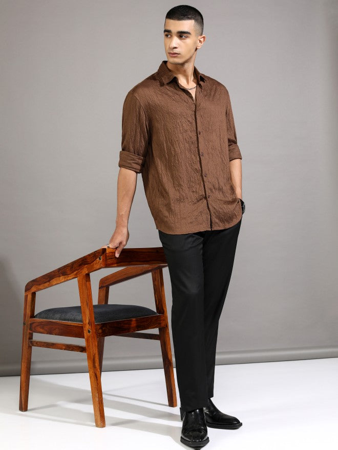 Highlander Men Brown Textured Relaxed Fit Casual Shirt - Brown - Image 2